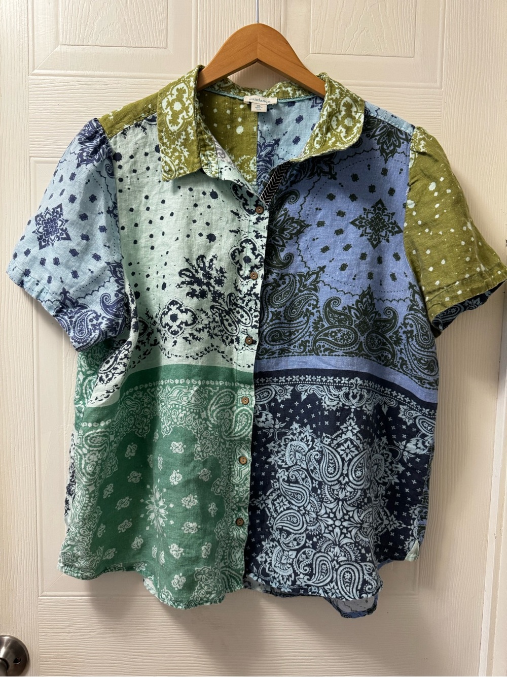 Sundance Patchwork Bandana Button-Down Shirt in Green & Blue
